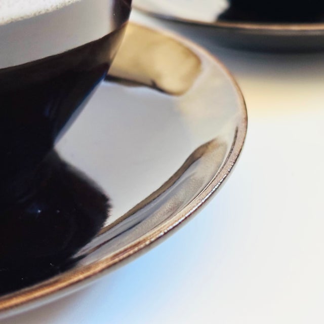 Mid 20th Century Mid Century Modern Brown Drip Glaze Mugs and Saucers - Set of 4 For Sale - Image 9 of 11