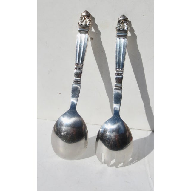 Mid-Century Modern 1920s Georg Jensen Acorn Sterling Silver Servers --2 Pieces 10.25" Long For Sale - Image 3 of 4