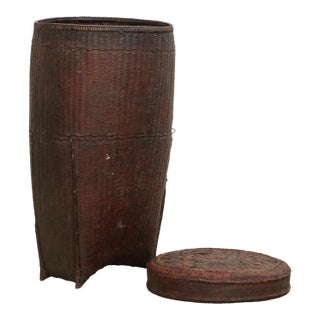 Early 20th Century Finely Woven Lidded Basket For Sale
