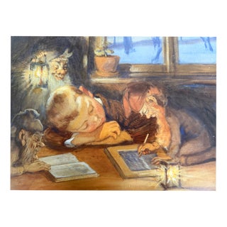 Heinrich Pforr, Goblins Finish Homework at Night, Mixed Media For Sale