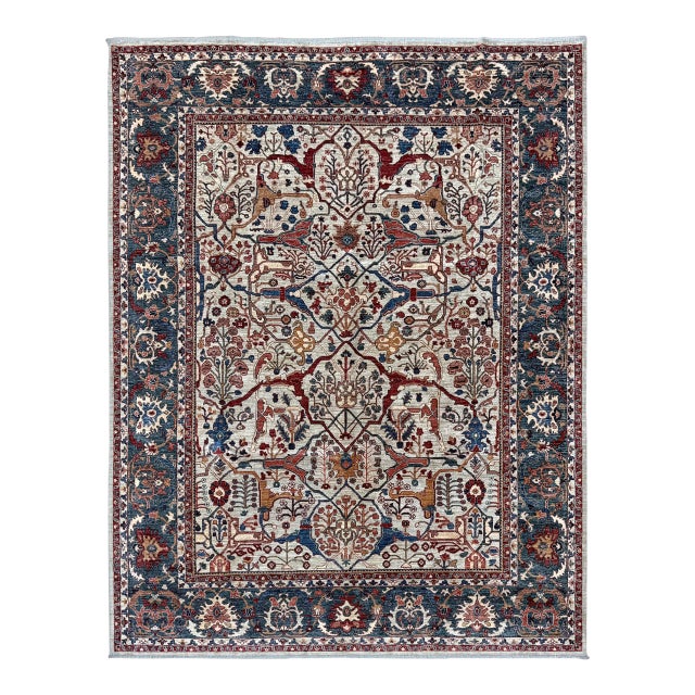 Ivory Blue Persian Bakhshaish Design Hand-Knotted Rug, 09'00 X 11'08 For Sale