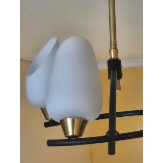 Metal Mid-Century French 3-Light Chandelier attributed to Maison Arlus, 1950s For Sale - Image 7 of 8