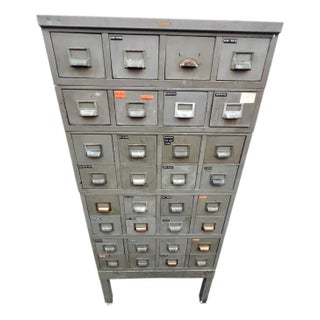 Mid 20th Century Industrial Metal Library Card File 32 Drawers by Watson For Sale