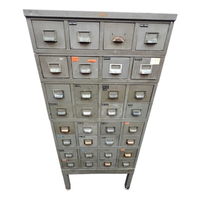 Mid 20th Century Industrial Metal Library Card File 32 Drawers by Watson For Sale