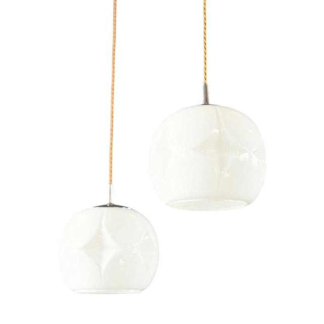 Mid-Century Opaline Pendant Lights by Peill & Putzler, 1960s, Set of 2 For Sale