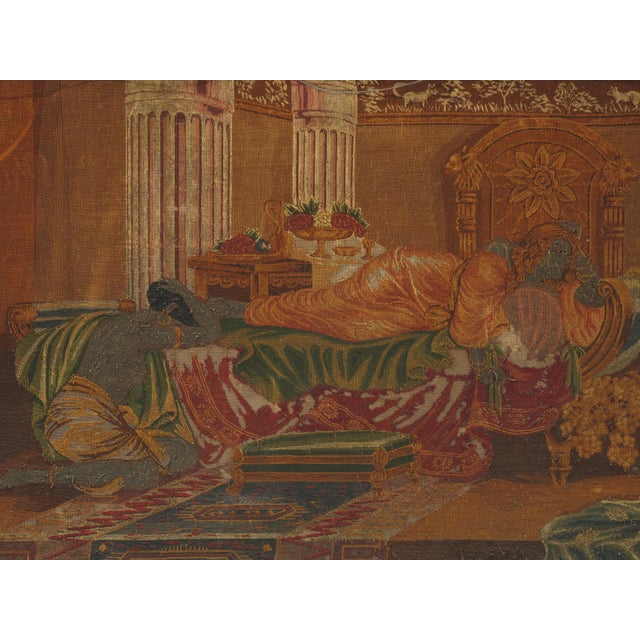 Antique Handcrafted needlepoint depicting a classical romanticized Orientalist For Sale - Image 4 of 18