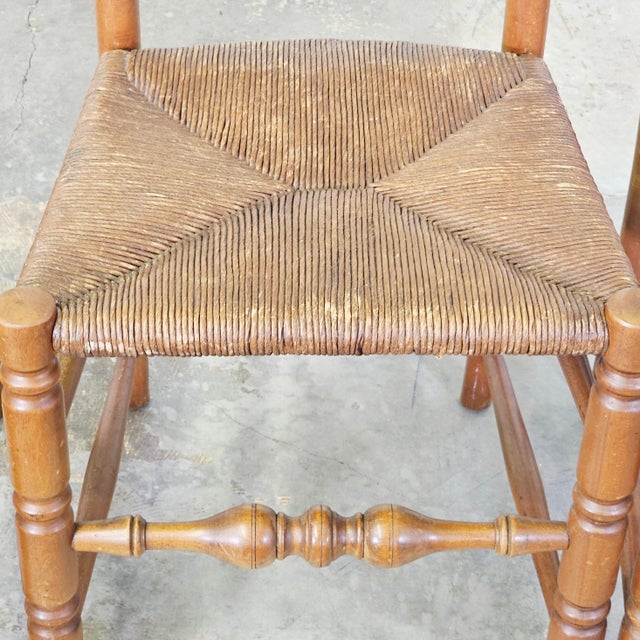 Set of Six French Country Rustic Ladderback Dining Chairs With Woven Rush Seats For Sale - Image 11 of 16