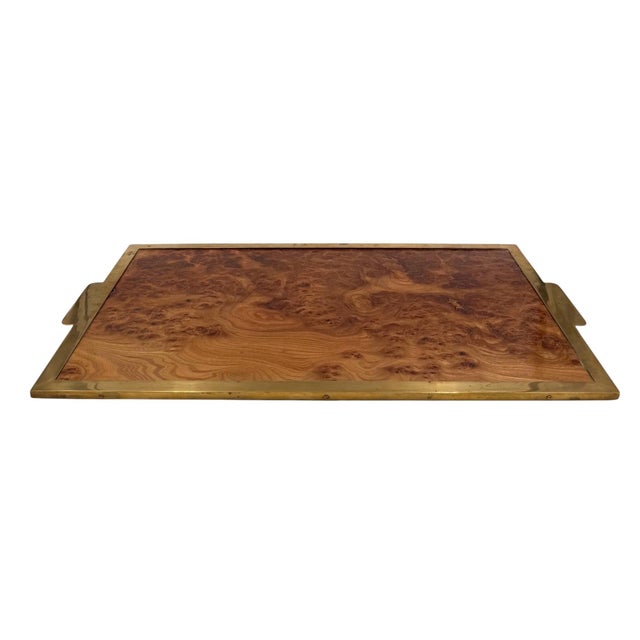 Hollywood Regency Great Brass and Burl Tray, Italy, 1970s For Sale - Image 9 of 9