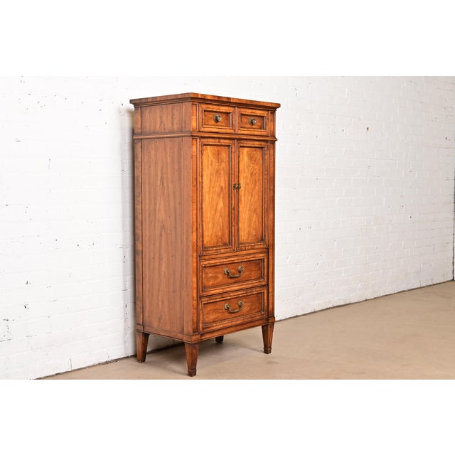 Heritage Heritage French Regency Louis XVI Carved Walnut Gentleman's Chest or Linen Press, 1960s For Sale - Image 4 of 12