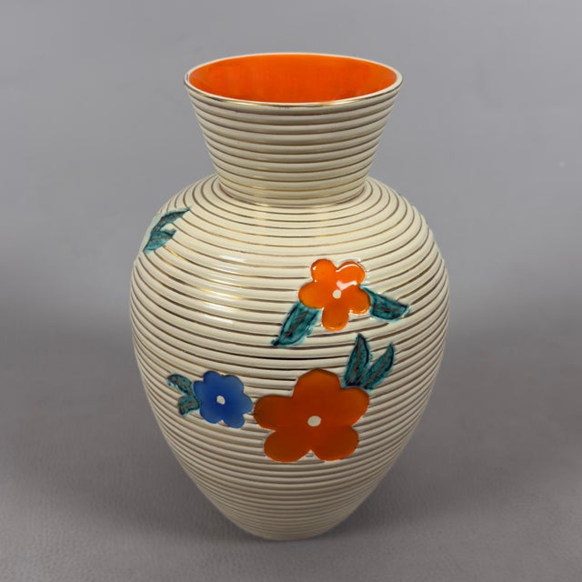 Vintage Beige and Orange Ceramic Vase with Relief Flowers from Umbertide Fornaci For Sale - Image 4 of 11