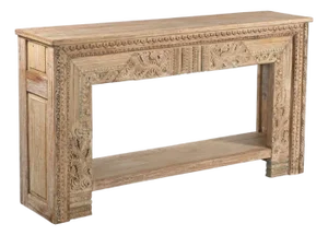 Console Table Constructed From Antique Indian Carved Elements and Reclaimed Wood