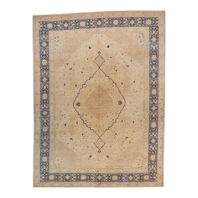 Antique Zabihi Collection Ivory Hadji Jal Li Tabriz Rug - 8'11" x 12' For Sale