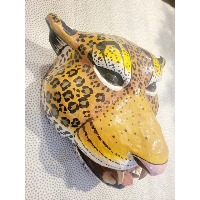 1970s Huge Whimsical Paper Mache Italian Colorful Tiger Wall Mask Room Decor For Sale - Image 5 of 9