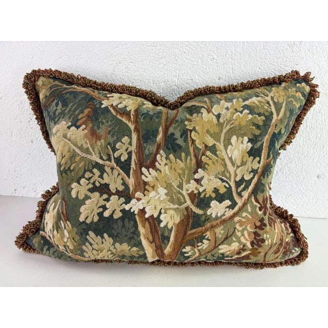 Textile Vintage Hand Woven Aubusson Tapestry Pillow For Sale - Image 7 of 7