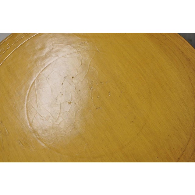 Vintage Italian Regency Round Leather Top Greek Key Carved Side Tables - A Pair For Sale - Image 10 of 15