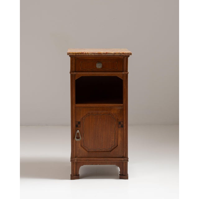 1910s French Chestnut Brown Art Nouveau Side Table with Marble Top For Sale - Image 4 of 15