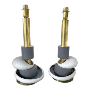 Contemporary Pair of Sculptural Brass Ceramic Stone Lamps, Italy