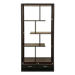 Asian Inspired Asymmetrical Dark Brown Shelving Display Cabinet Divider For Sale