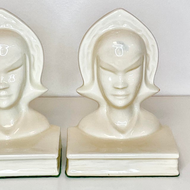 1920s Antique Art Deco Folk Art Twin Schoolgirl Busts Bookends - A Pair. For Sale - Image 4 of 8