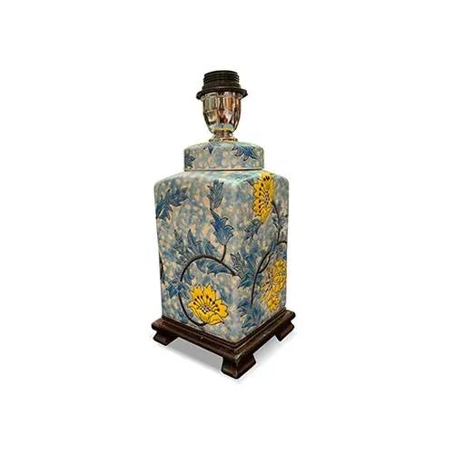 Chinese Early 21st Century Medium Size Asian Blue/Yellow Floral Porcelain Table Lamp For Sale - Image 3 of 5