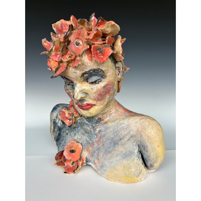 2020s "Posey", a Handcrafted Clay Sculpture of a Woman and Flowers For Sale - Image 5 of 6