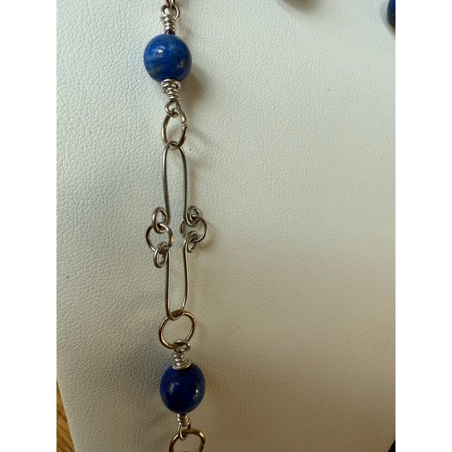 1990s Sterling Silver Lapis Lazuli Necklace Earrings Set - 3 Pieces For Sale - Image 10 of 11