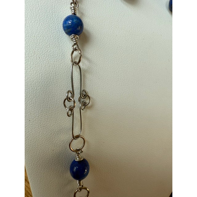 Sterling Silver Lapis Lazuli Necklace Earrings Set - 3 Pieces For Sale - Image 10 of 11