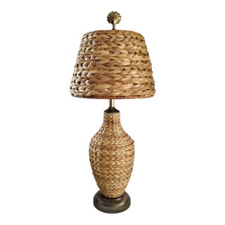 Lamp Seagrass Wicker Rattan & Shade For Sale