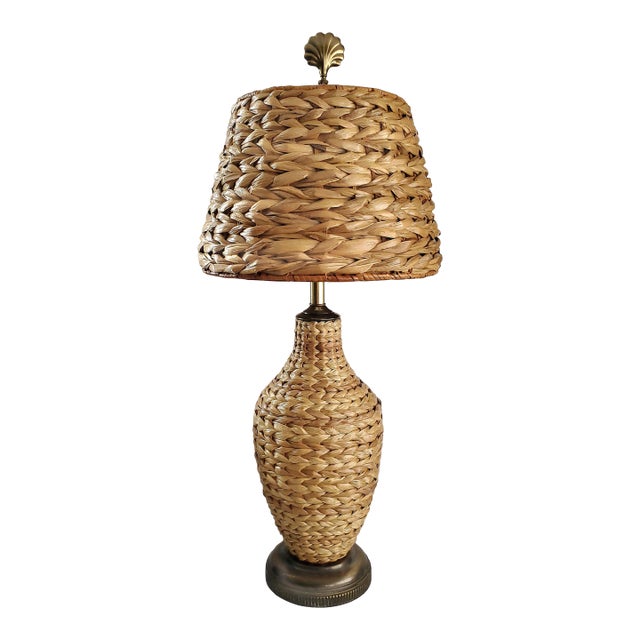 Lamp Seagrass Wicker Rattan & Shade For Sale
