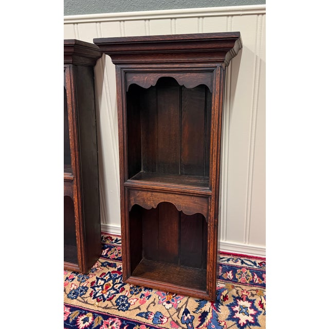 Antique English Pair Bookcases Plate Racks Wall Shelves Hanging Wall Oak 1920-30 For Sale - Image 9 of 18