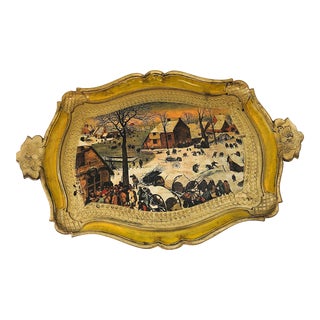 Italian Florentine Hand Painted Serving Tray For Sale