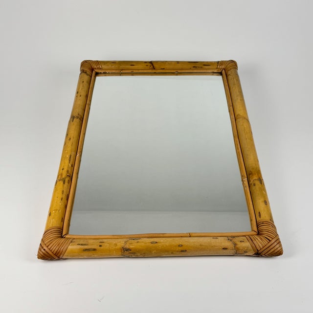 Mid-Century Modern Bamboo Mirror, Italy, 1960s, in Very Good conditions. Designed 1960 to 1969