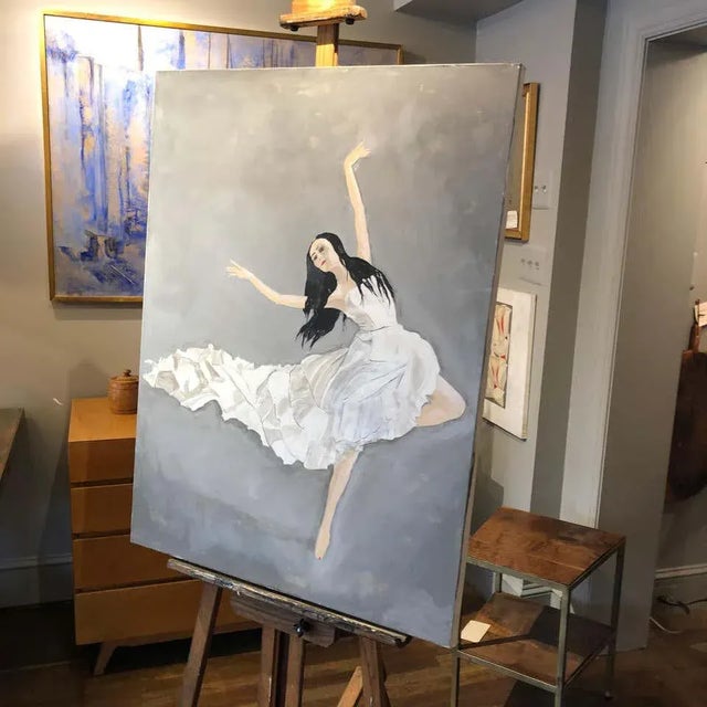 A dreamlike addition to any artfully layered interior, "Touching the Void" is a compelling figurative mixed-media painting...