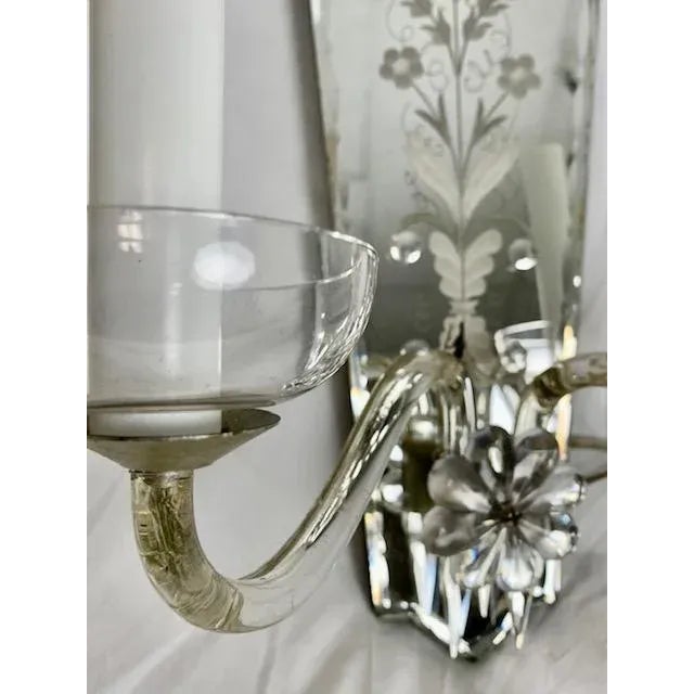 Transparent Vintage 1920 Etched Carved Mirror Sconces - Pair For Sale - Image 8 of 12