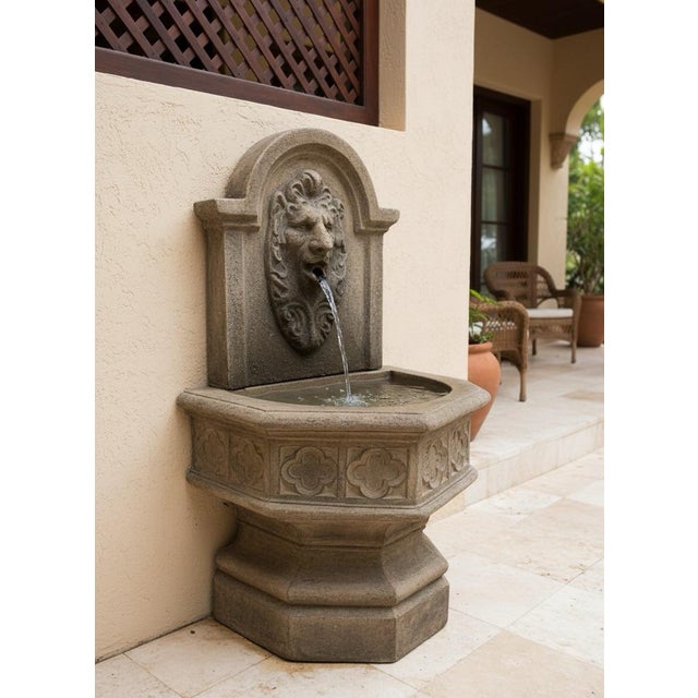 Cast Stone Lion Head Wall Fountain For Sale - Image 4 of 5