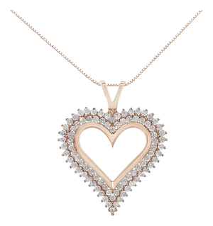10K Rose Gold Plated .925 Sterling Silver 2.00 Cttw Diamond Heart 18" Pendant Necklace (I-J Color, I2-I3 Clarity)