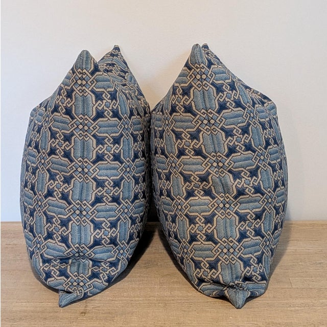 Clarence House Vietri Blue on Linen Pillows feature a bold geometric in shades of blue on a heavyweight linen. 100% linen,...