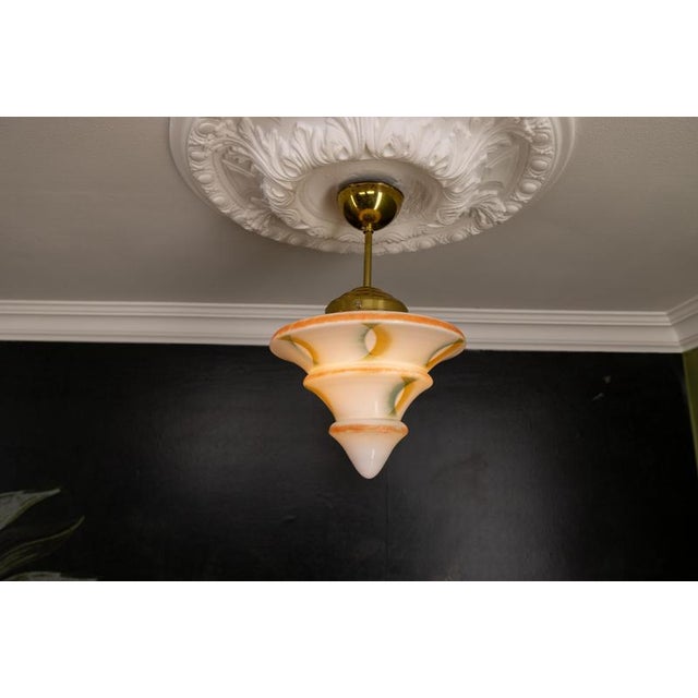 Art Deco White Glass and Brass Pendant Light, Germany, 1930s For Sale - Image 12 of 18