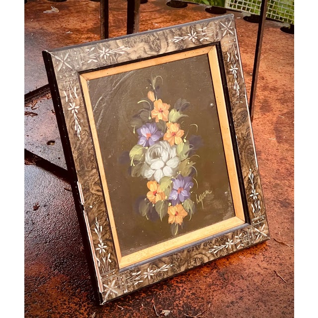 This is a stunning AUTHENTIC original vintage oil painting/floral still life perfectly set in this antique 19th century...