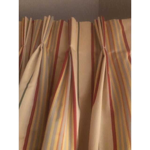 Striped Drapes in Yellow/Golden Color With Red and Blue Stripes - a Pair For Sale - Image 4 of 7