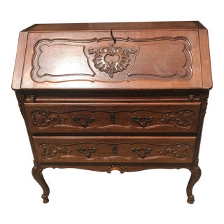 Vintage French Carved Secretary Desk For Sale