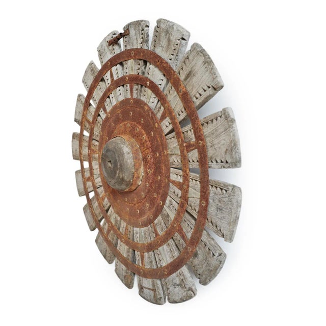 Vintage India Wood Sewing Wheel For Sale - Image 10 of 12