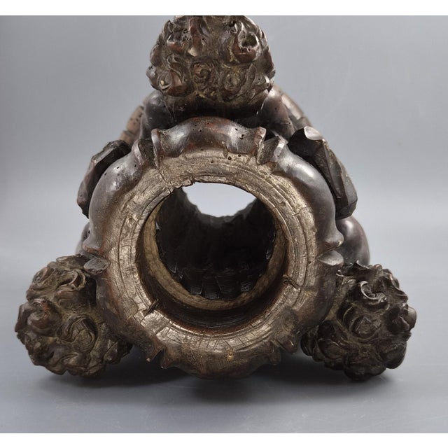 18th Century Baroque Italian Carved Walnut Torchiere Base with Three Putti For Sale - Image 10 of 16