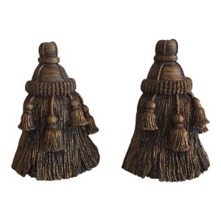 Vintage MCM Gold Tassels Bookends - Set of 2 For Sale