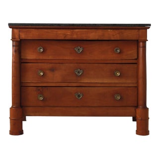19th C French Empire Walnut Commode With Black Marble Top For Sale