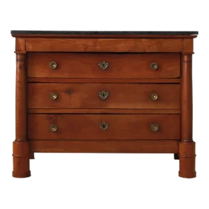 19th C French Empire Walnut Commode With Black Marble Top