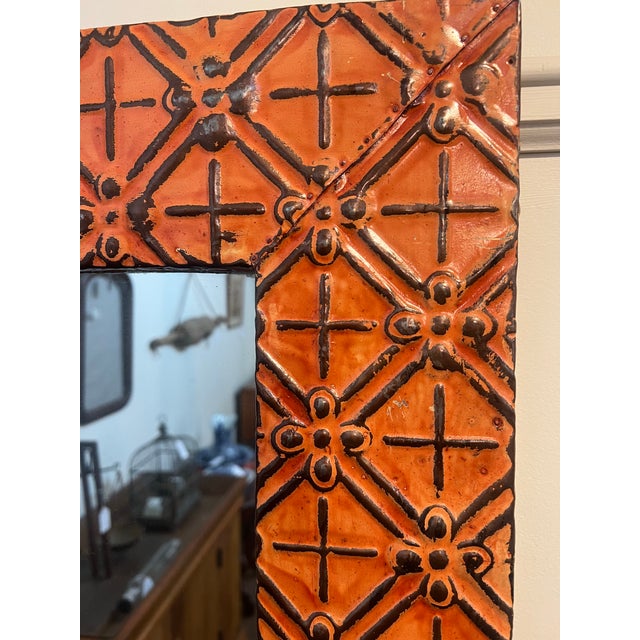 Metal Ogt Recycled Antique Tin Ceiling Mirror For Sale - Image 7 of 8