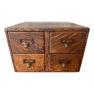 Antique Library Bureau Quarter-Sawn Oak 4-Drawer Card Catalog File Cabinet – Original Brass Hardware For Sale