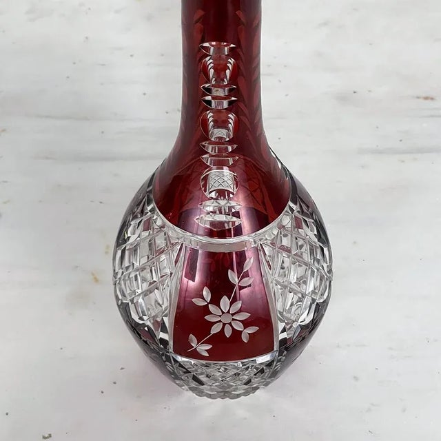 Antique Cranberry Glass Hand-Cut Crystal Decanter For Sale In Dallas - Image 6 of 13