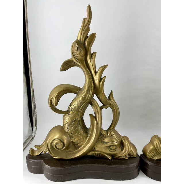 Vintage Brass Dolphin Andirons - a Pair For Sale - Image 4 of 8